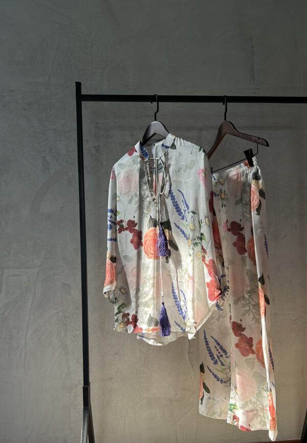 white floral silk set