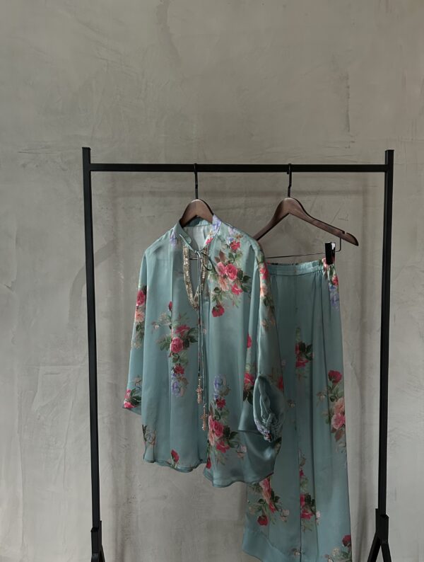 aqua floral silk set