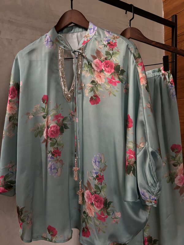 aqua floral silk set
