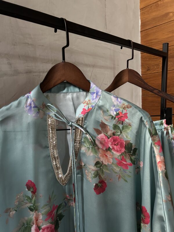aqua floral silk set
