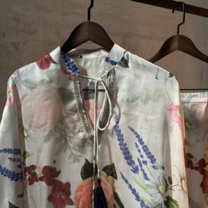 white floral silk set