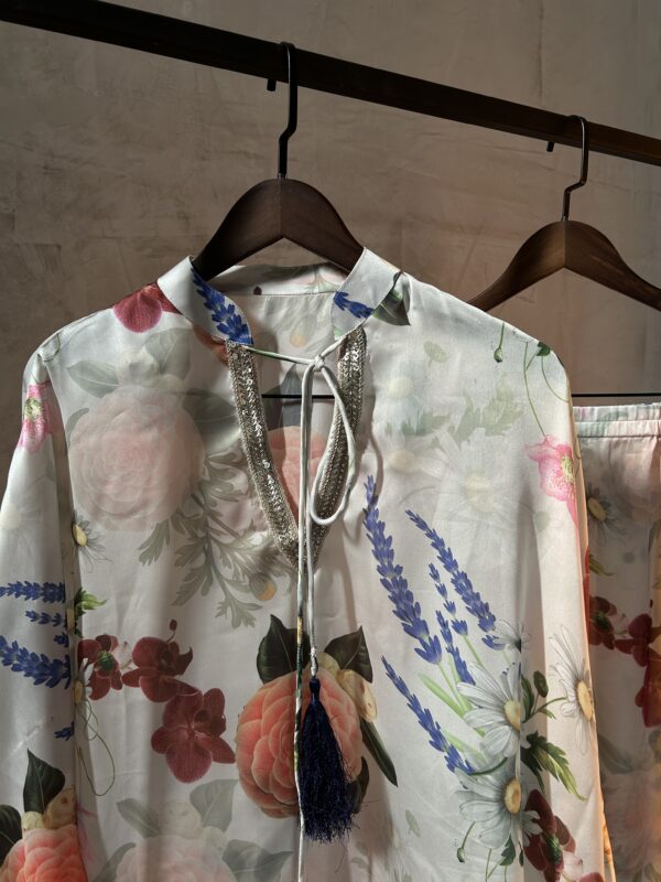 white floral silk set