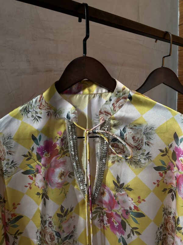 yellow floral silk set