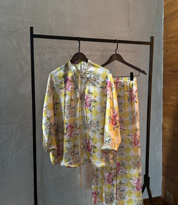 yellow floral silk set