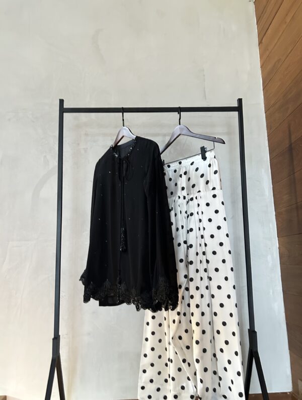 polka embellished silk set