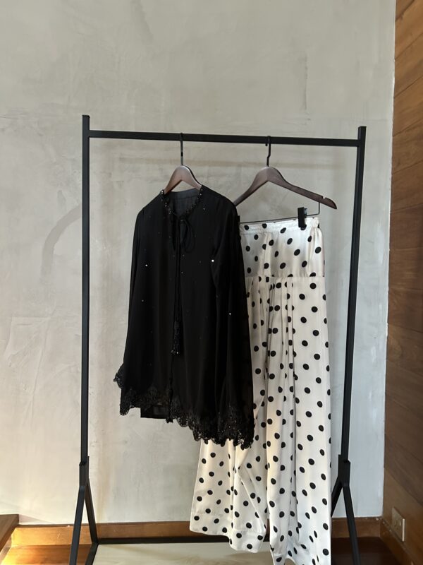 polka embellished silk set