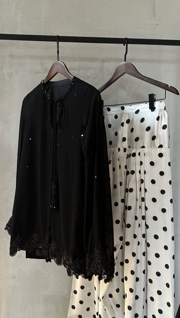 polka embellished silk set