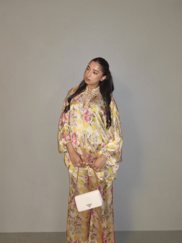 yellow floral silk set